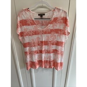 Tommy Bahama Women's Linen Burnout T Shirt Size Large Striped Tropical Print